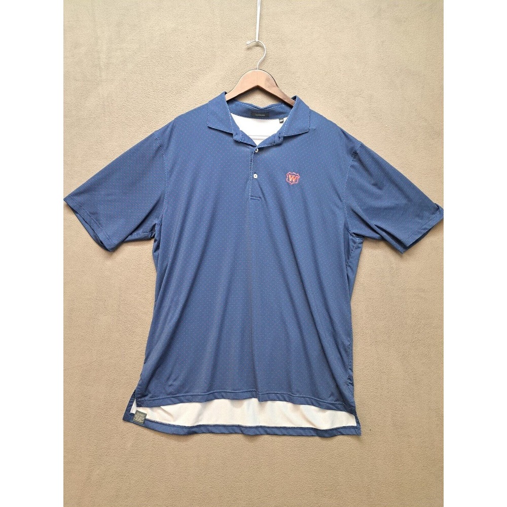 Turtleson Polo Shirt Sz 2XL Blue Pink Dot Polyester Spandex Performance Golf